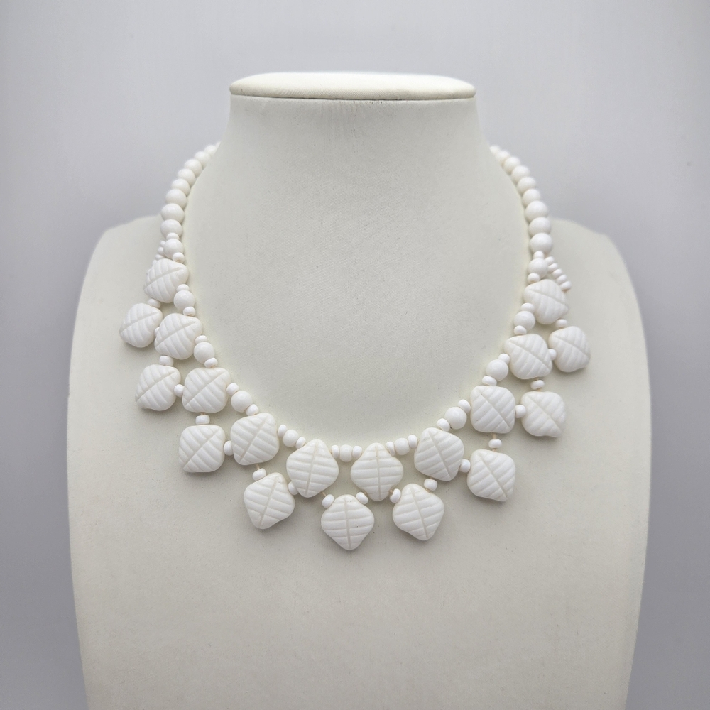 Western Germany Milk Glass Choker Collar Necklace Dangle 50s 60s Beaded Vintage
